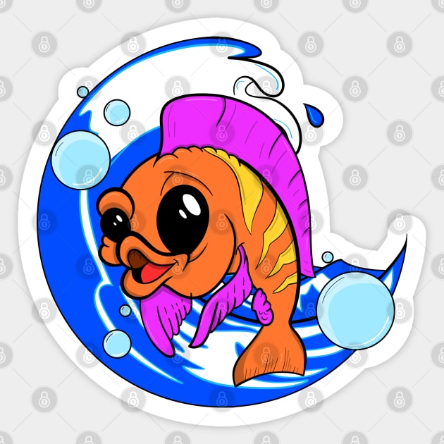 Surfs Up New School Fish Sticker by ShutterStudios